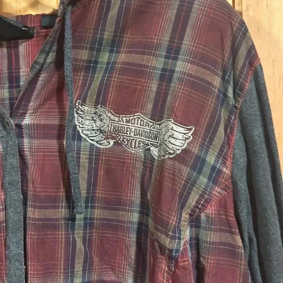 Harley-Davidson Motorcycle Plaid Hooded Long Sleeve Bottom Down - Picture 2 of 6